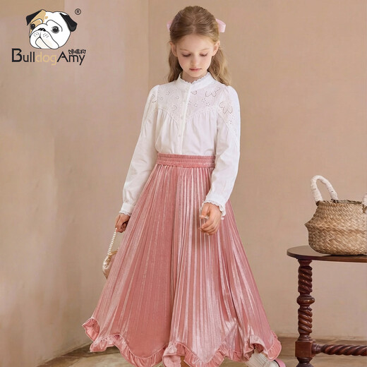 CHANZUIGOU Children's Clothing Girls French Lace Cotton Shirt 2026 Spring New Style Spliced Lantern Sleeve Top