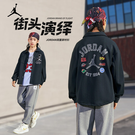 NIKE JORDAN Nike AJ children's shirt 2025 spring new comfortable terry children's long-sleeved shirt black 120/60(6)