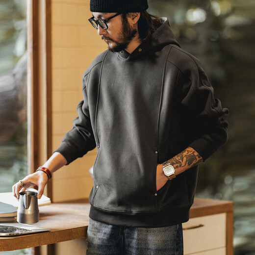 Green Deer high-end American retro heavyweight hooded sweatshirt men's spring and autumn trendy brand loose large size casual clothes dark gray L suitable for 120-140Jin Jin equals 0.5 kg