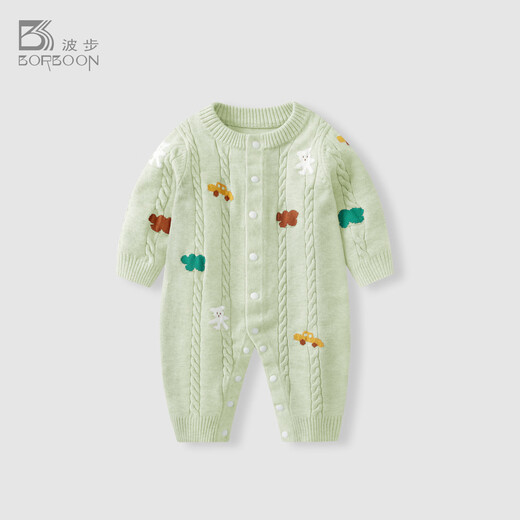 BORBOON B baby clothes jumpsuit 2026 new spring clothes for boys and girls, knitted robes for young children, spring crawl clothes for women, blue 7589 73cm