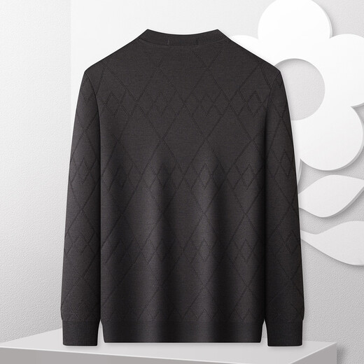 MONTAGUT 100% sheep wool & gift box style autumn and winter diamond jacquard warm long-sleeved cardigan for men, dark gray 3XL
