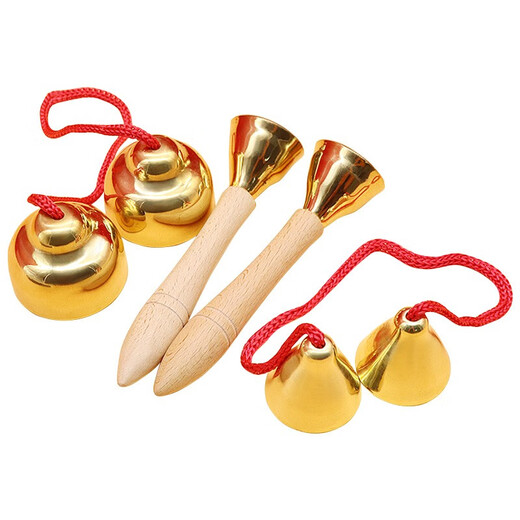 Orff children's percussion instrument handle large and small bell bells kindergarten early education vocal practice teaching bell bell pure copper toys pure copper large handle bell bells pair (4.5cm)