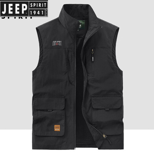 Jeep Spirit Jeep Outdoor Workwear Fishing Weste Frühling und Herbst Neue Multi-Pocket-Fotografie Casual Lose All-Match Jacke Black 677A Fleece Style 2xl Empfohlen 150-165jin [Jin gleich 0,5 kg]
