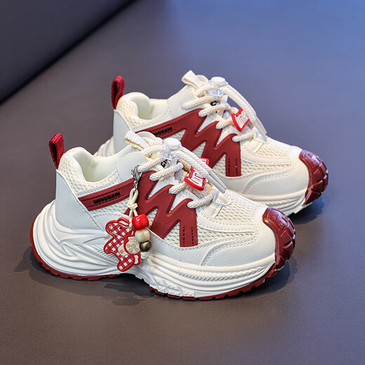 Chiyun Children's Shoes 2026 Spring Mesh Breathable Children's Sports Shoes Fashion Casual Shoes Girls Campus Running Dad Shoes Red 26
