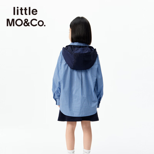 Little MO&Co. pure cotton parent-child clothing little moco children's clothing 26 spring new style boys and girls college style pattern long-sleeved shirt blue and white checkered color 110 110/56