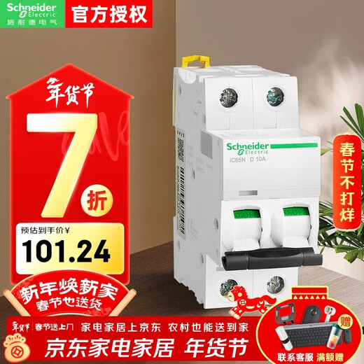 Schneider air switch A9 IC65N 2P double in and double out D type 10A household protection circuit breaker A9F19210