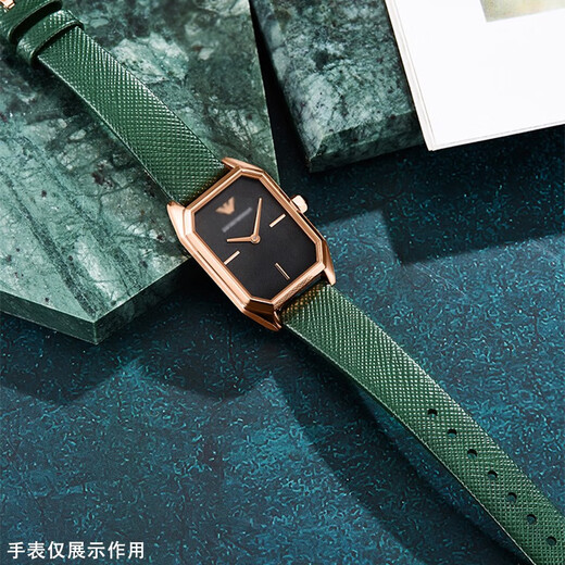 HKWF adaptiert an Armani Jurgent Lederband voller Sterne kleine quadratische Uhr AR11149 AR1681 1726 kleines grünes Gurt Echsenmuster Beige-Rose Gold Pin Schnalle 14mm