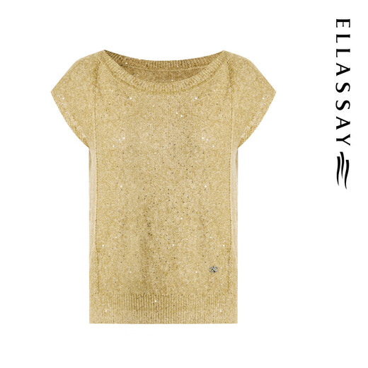 ELLASSAY Linen Sequin Yarn 2026 Summer New Casual Commuting Low Round Neck Sweater Women EWE372M01800 Indus Yellow XS