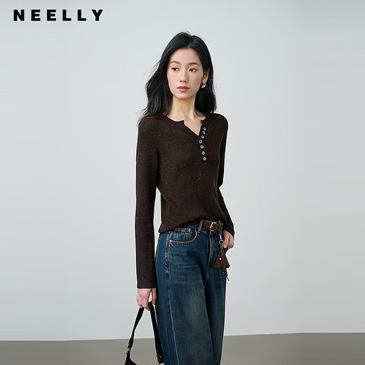 NEELLY shopping mall's same style spring new fashion slim slim sweater women's casual commuting top brown M