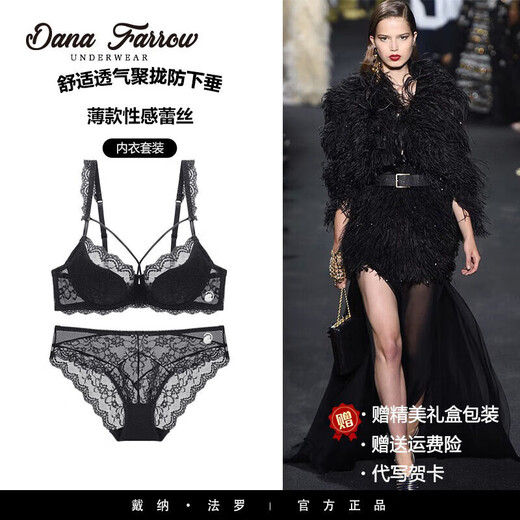 DANA FARROW new European and American sexy lace underwear for women, thin cotton, big breasts, small, comfortable, breathable, push-up large size bra set, white 70A