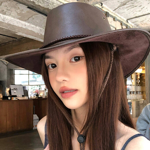 Shijanu American retro western cowboy hat for women spring and summer new outdoor riding and travel sun protection hat hiking hat brown M (56-58cm)