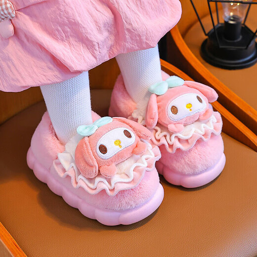 Miyi children's cotton slippers 2025 new winter Kuromi girls indoor cute warm non-slip cotton shoes for girls baby purple Kuromi 33 32 (32/33 size inner length 20.5CM)