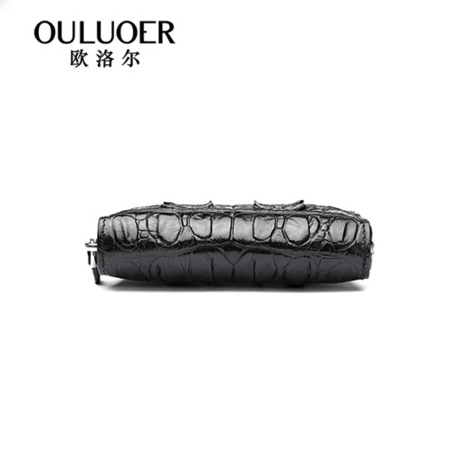 OULUOER crocodile leather key bag men's large capacity genuine leather truck bag car keychain multi-function zipper key bag black belly