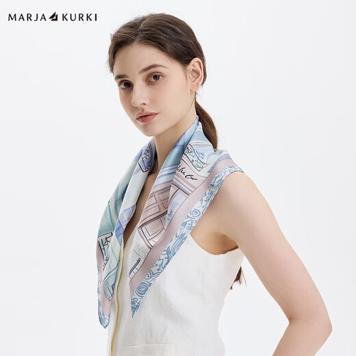 Maria Gucci (MARJA KURKI) birthday gift 100% mulberry silk scarf for mother silk scarf women's gift box Paris Cafe Blue