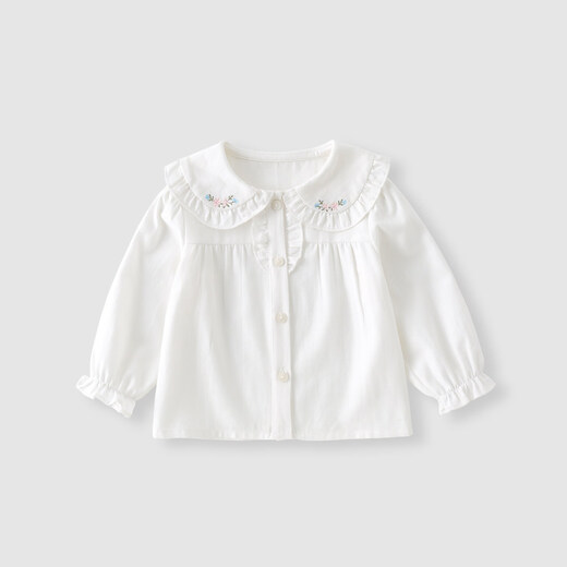 BORBOON B Girls' Shirt Long Sleeve Spring Clothes 2026 New Baby Girl Bottoming Shirt Clothes Children's Shirt Spring and Autumn Top White 8172 80