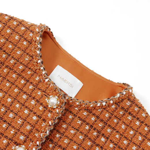 NAERSI Li Bingbing's same style - Caramel Sunset Orange Chanson Sheep Wool Jacket Set 26 Spring New Style Bright Orange - Jacket M