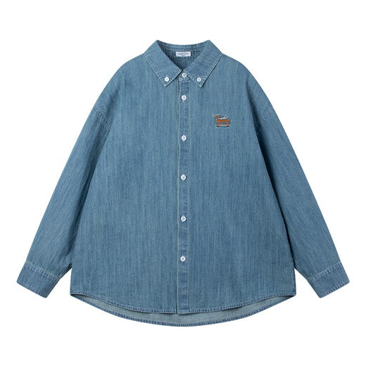 Mucmukn universal layering cotton denim shirt college style embroidered puppy versatile boys and girls 26 spring