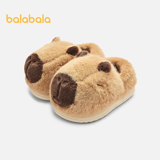 BALABALA children's cotton slippers for boys and girls 2025 home shoes bag heels autumn and winter cotton shoes animals warm and cute camel 50101 27 (foot length 16.3-16.7/inner length 17.7)