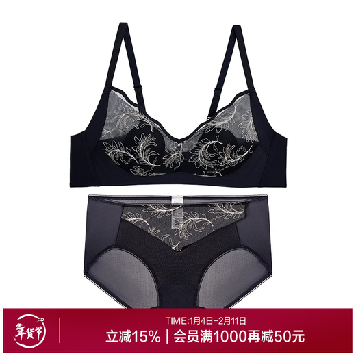 Admiring Women's Wireless Thin Hidden Hole Cup Petal Underwear Lace Bra Panty Set DY202420-1 Starry Sky Blue M (165) 160