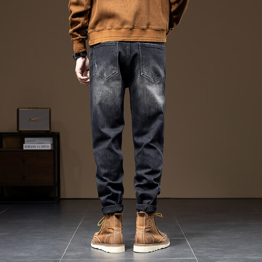 Tanye spring and autumn jeans men's plus size plus size loose little feet fat man elastic trendy brand harem pants 588 black 40 recommended (200-220) Jin Jin is equal to 0.5 kg