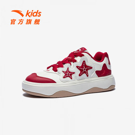 ANTA (ANTA) children's shoes, girls' soufflé sneakers 2026 Spring and New Year red student campus white shoes children's sports shoes ivory white/elegant red-5 33 shoe inner length 20.5cm