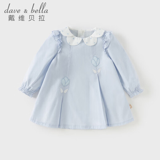 DAVE&BELLA children's skirt 2026 spring new girl's dress pure cotton baby girl's skirt sweet little princess skirt light blue ready stock 73 cm (recommended height 66-73cm)