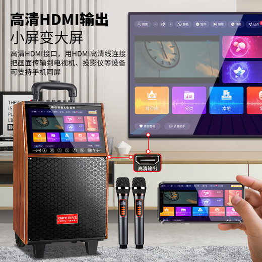 Xianfei outdoor square dance trolley audio with display home touch screen portable wifi mobile ktv trolley speaker video and song all-in-one machine 20-inch touch panel + single microphone