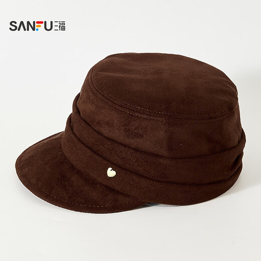 SANFU suede pleated octagonal hat, fashionable trendy wave style clothing accessories, face-showing small hat 853640 coffee, one size fits all