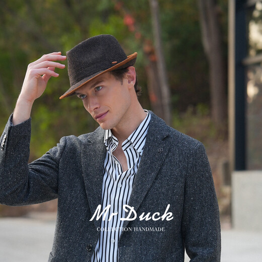 Mr DUCK British Moon all-wool hat for men, genuine high-end gentleman's hat, winter old money style casual formal jazz hat, dark earthy tan (100% wool)-MW462108 M (55-57cm)
