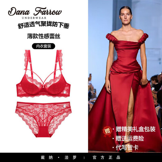 DANA FARROW new European and American sexy lace underwear for women, thin cotton, big breasts, small, comfortable, breathable, push-up large size bra set, white 70A