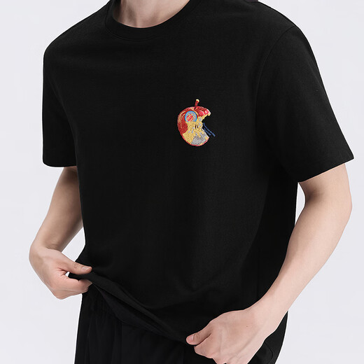 GXG men's short-sleeved T-shirt cool Apple small label texture material short-sleeved knitted 2026 summer new product black L