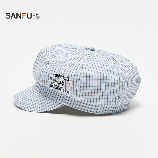 Sanfu (SANFU) Snoopy plaid octagonal hat, retro literary and artistic face-showing small fashion clothing accessories hat 520203 blue one size