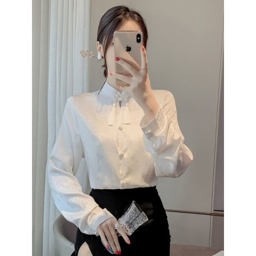 Playboy (PLAYBOY) new Chinese style plate button stand collar shirt women's design niche women's casual national style shirt spring light national style top official flagship white follow the store for priority delivery XS