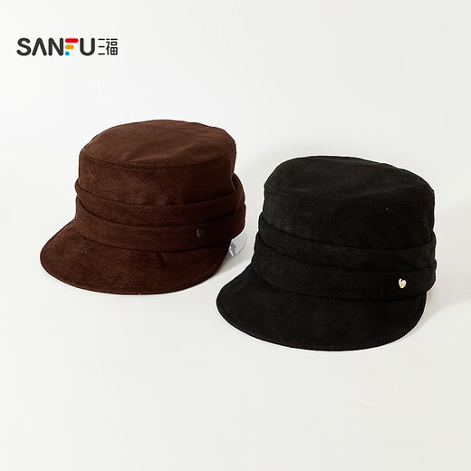 SANFU suede pleated octagonal hat, fashionable trendy wave style clothing accessories, face-showing small hat 853640 coffee, one size fits all