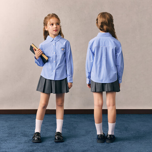 PawinPaw cool cartoon bear children's clothing 26 years new style girls and children's lapel plaid shirt loose Blue blue/50 110