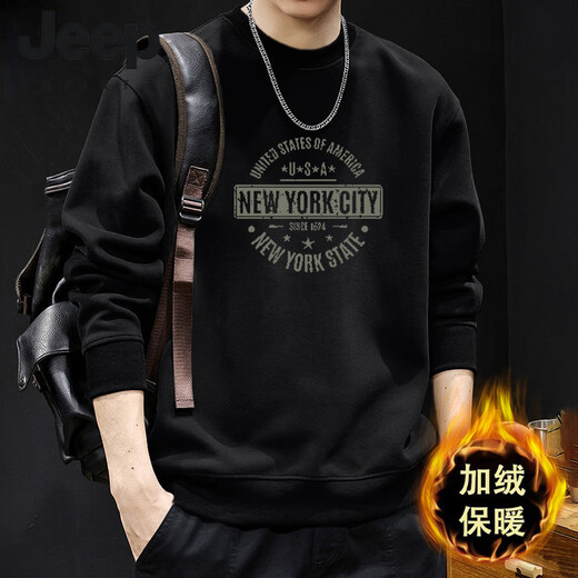 JEEP SPIRIT American retro letter print sweatshirt men's round neck 2026 spring and autumn new ins trend large size loose top navy blue round neck sweatshirt-9111 regular S recommended 95-120Jin Jin equals 0.5 kg