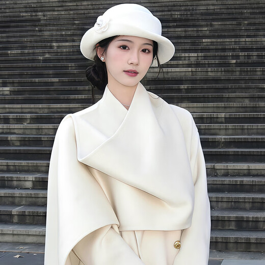 NOSSKISS luxury brand Hepburn style French gold hat women's autumn and winter elegant temperament floral woolen fisherman hat off-white