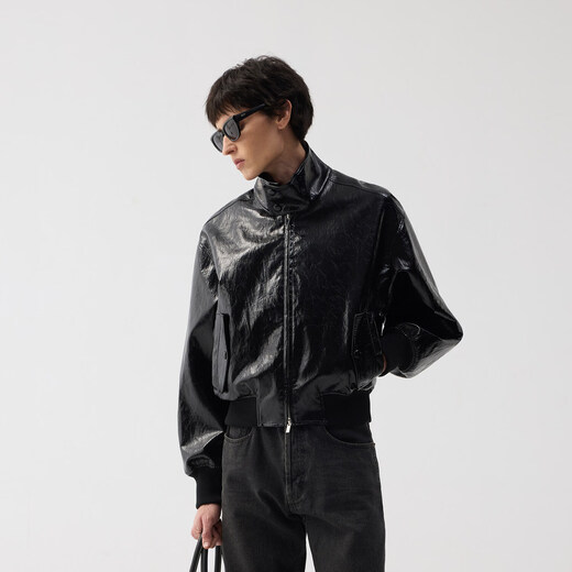 TERRAINCOGNITA 26SS pleated mirror metal fiber MA1 high collar jacket simple daily commuting casual jacket black S