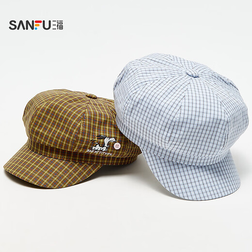 Sanfu (SANFU) Snoopy plaid octagonal hat, retro literary and artistic face-showing small fashion clothing accessories hat 520203 blue one size
