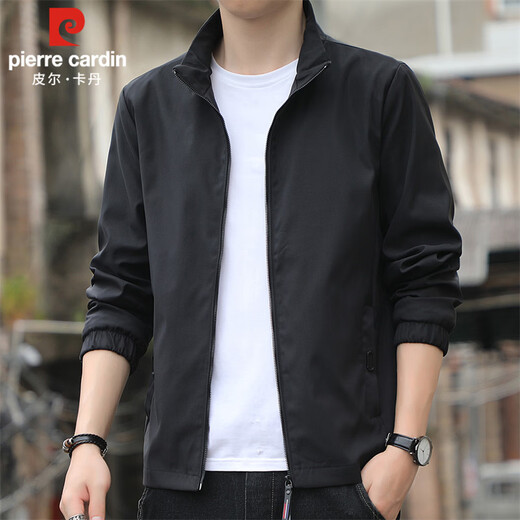 Pierre Cardin Jacket Men's Spring and Autumn Light Business Stand Collar Jacket Men's Outdoor Windproof Casual Clothing Men's Black XL