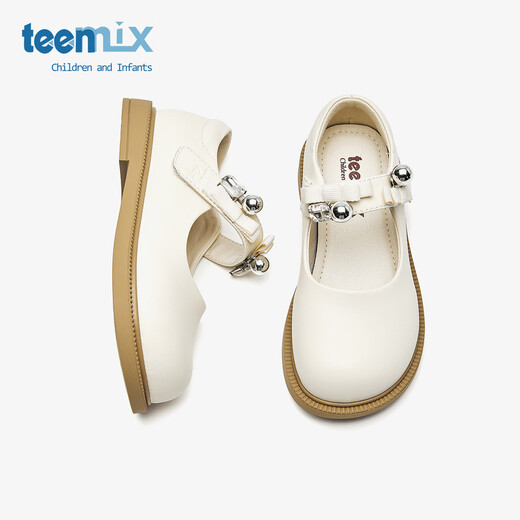 TEENMIX children's shoes 2026 spring new girls campus performance shoes princess shoes medium and large children's soft sole versatile small leather shoes single shoes beige 26