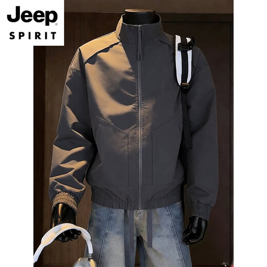 JEEP SPIRIT Black Deconstructed Stand Collar Flight Jacket Men's 2026 Spring and Autumn Short Work Jacket Outdoor Sports Three-Proof Jacket Black Upgraded S 95-110Jin Jin is equal to 0.5 kg