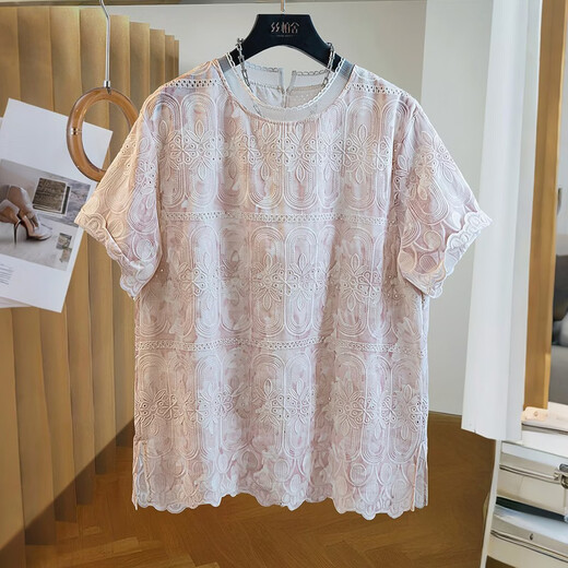 Sibaishe round neck embroidered lace shirt for women 2026 spring new fashion loose short-sleeved temperament pullover shirt