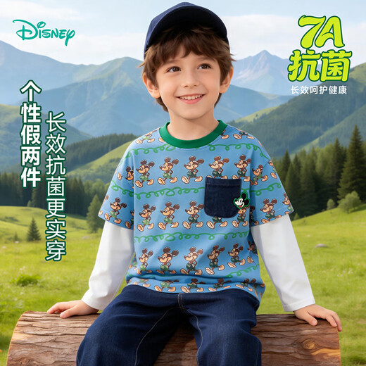 Disney boys cartoon Mickey 7A antibacterial casual sports inner long-sleeved T-shirt 26 new spring and autumn long-sleeved children's clothing Mickey Blue 140