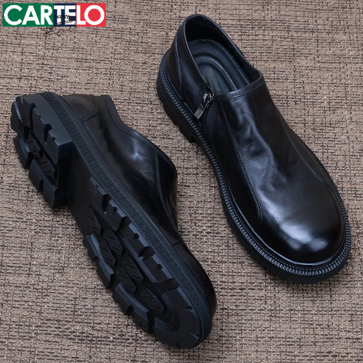 CARTELO first layer cowhide men's shoes British trendy shoes genuine leather men's business casual leather shoes wear-resistant large size soft sole work shoes black main picture 37