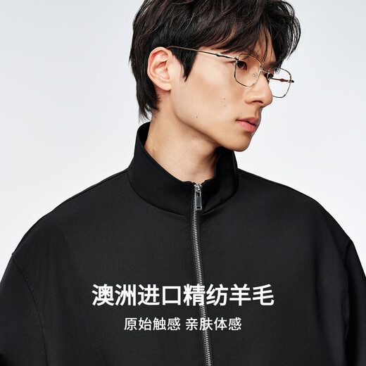 Mr. Cotton Australian imported wool large patch pocket short stand collar jacket for men spring short black jacket for men classic black 2XL