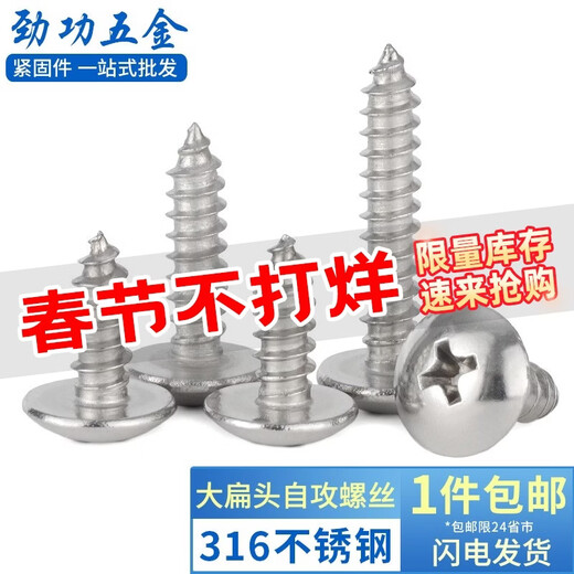 Jinggong 316 stainless steel large flat head self-tapping screw long wood screw cross slot mushroom head screw M3M4M5M6 6*80 2 pieces