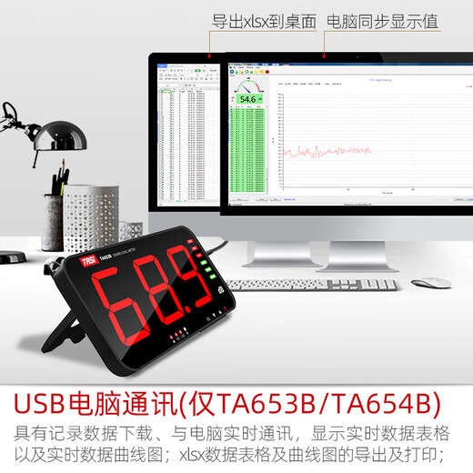 特安斯 大屏幕噪音测试仪 壁挂式分贝仪 高精度环境噪声检测仪报警器 TA653B【数据存储+电脑通讯】