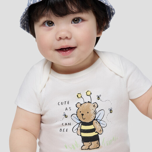 Gap Gap infant and toddler 2026 spring new pure cotton children's fun printed short-sleeved jumpsuit children's clothing US version 883272 white 80cm /48 Asian code 9-18 months / US code 12-18 months