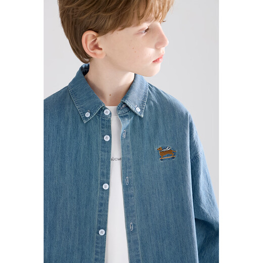Mucmukn universal layering cotton denim shirt college style embroidered puppy versatile boys and girls 26 spring